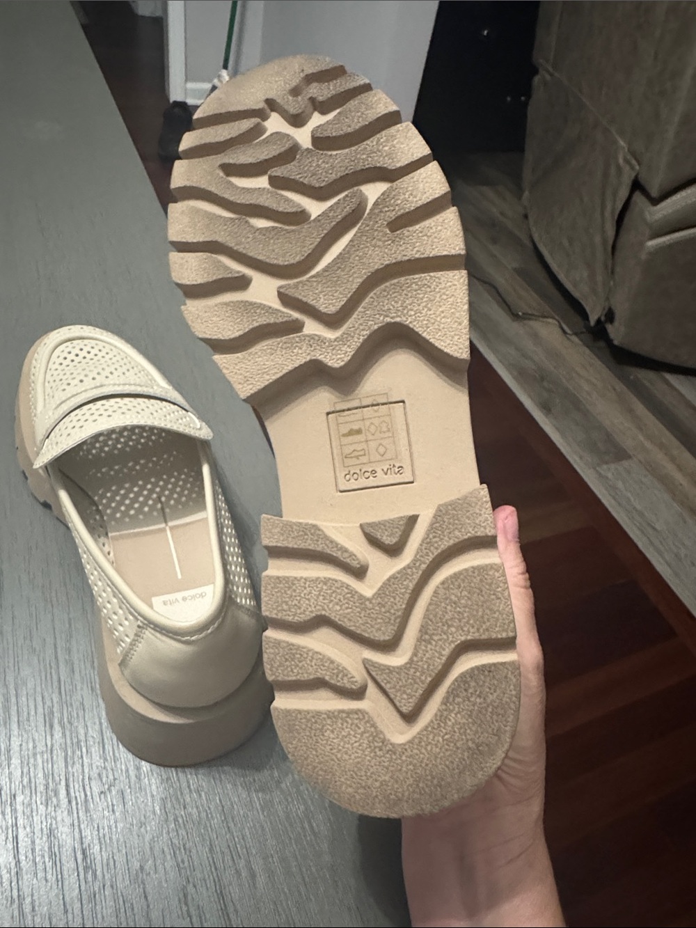 Dolce Vita Beige Perforated Penny Loafers - Picture 3 of 5